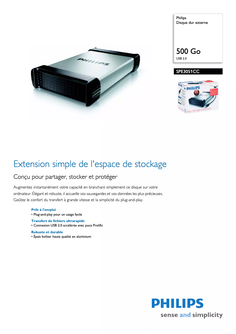 Page n°1 - Fiche technique Philips SPE3051CC