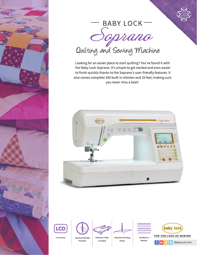 Page 1 de la notice Brochure Baby Lock Soprano