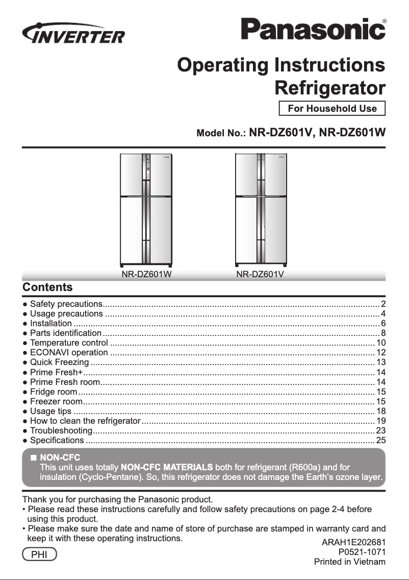 Image de la première page du manuel de l'appareil NR-DZ601W