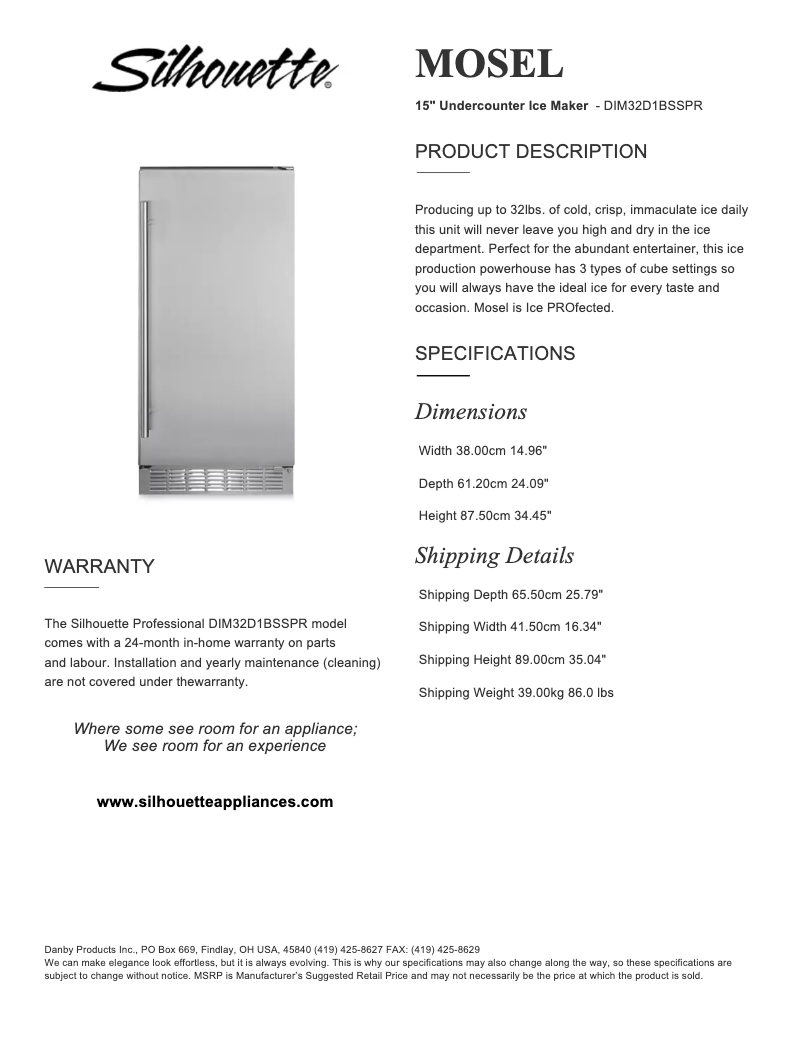 Página 1 del manual Ficha técnica Danby DIM32D1