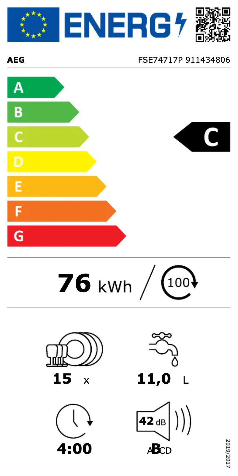 Page 1 de la notice Label énergétique AEG FSE74717P