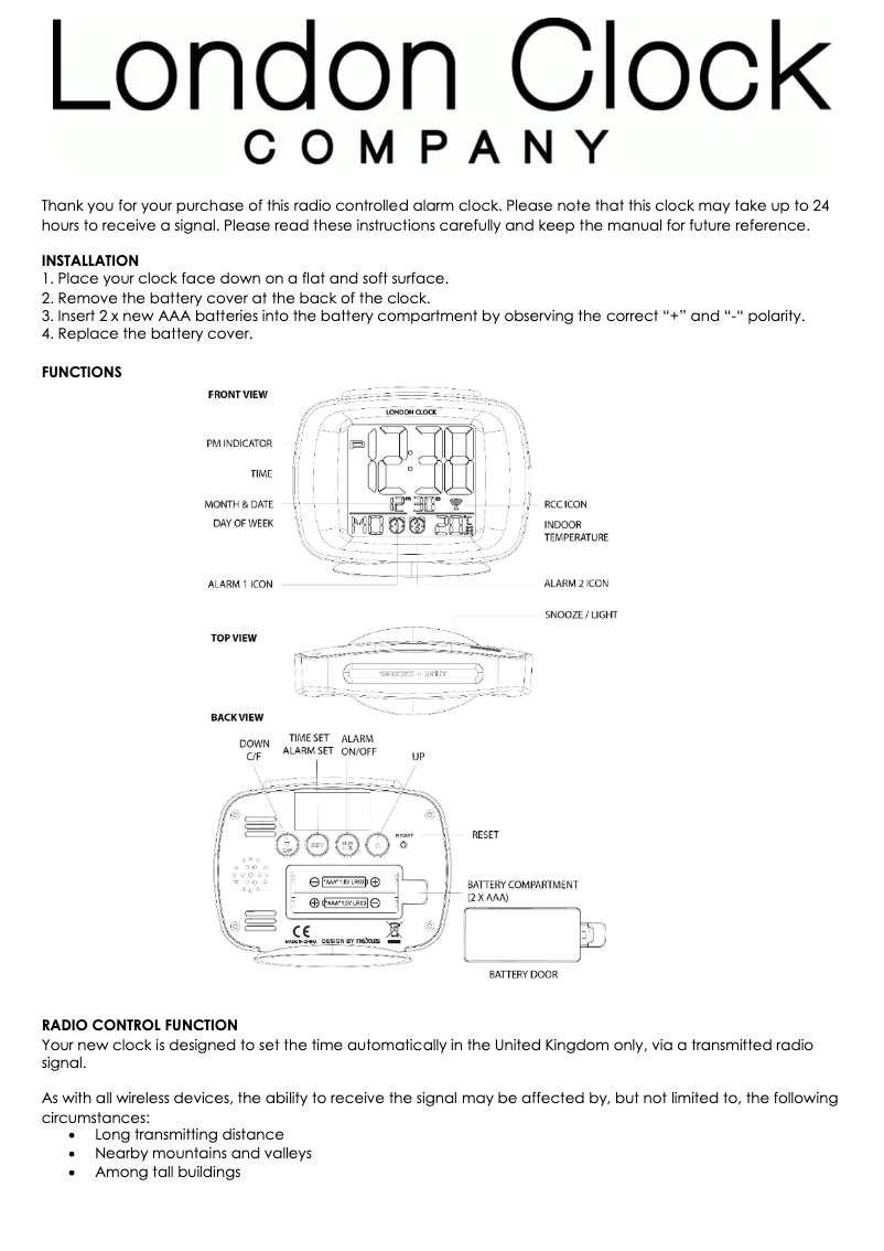 Page n°1 - Manuel utilisateur London Clock NX189