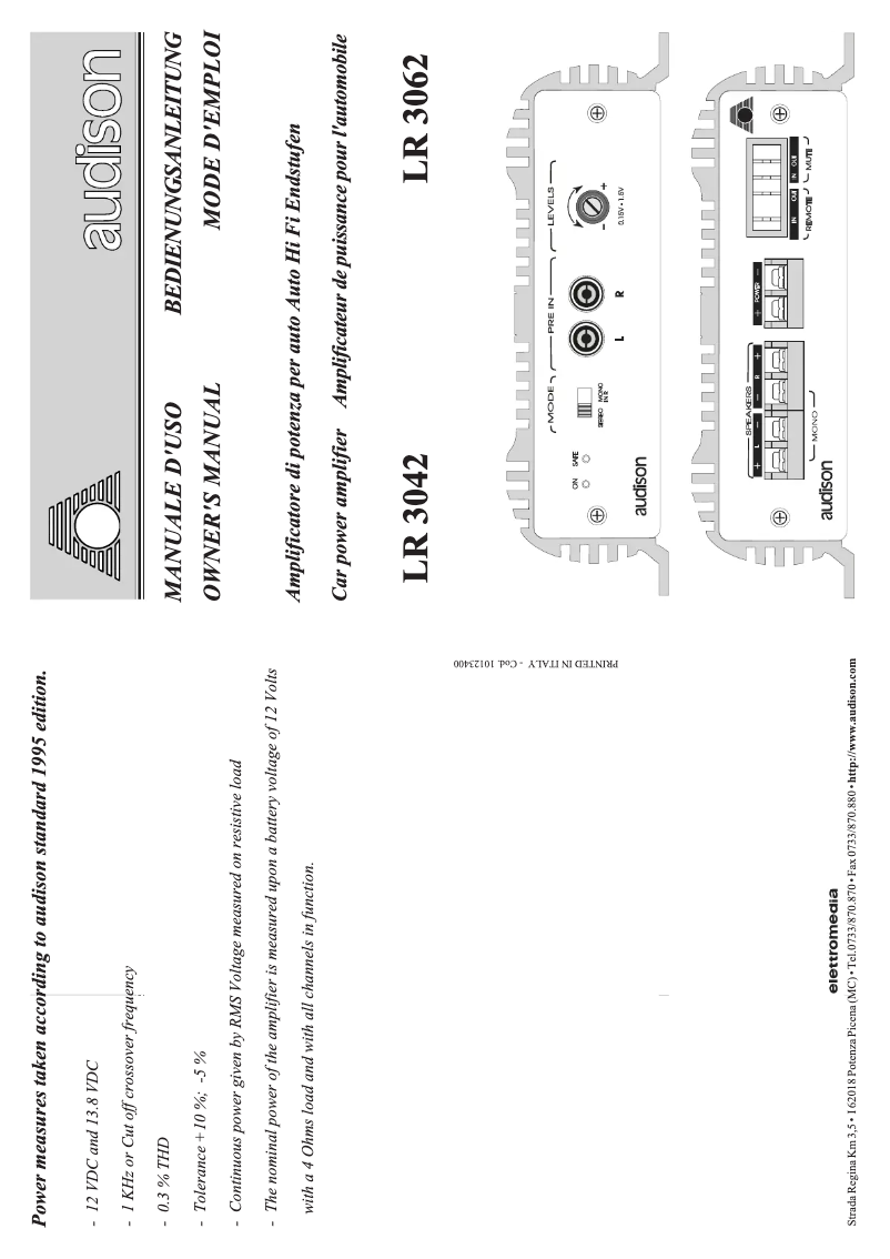 Page 1 de la notice Manuel utilisateur Audison LR 3062