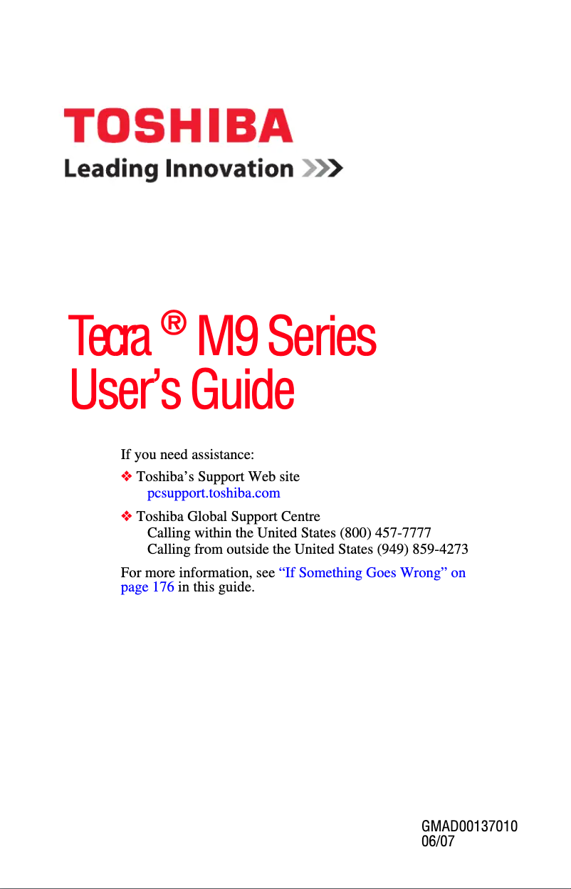 Page 1 de la notice Manuel utilisateur Toshiba Tecra M9