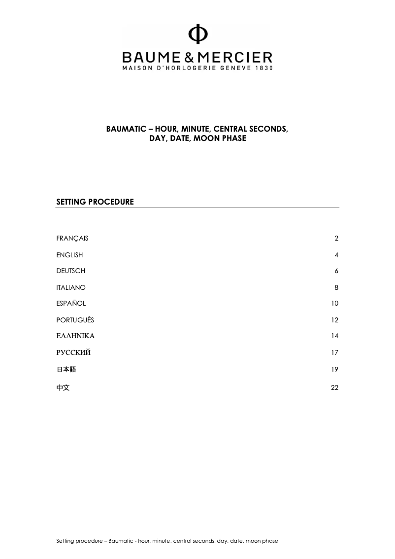 Page n°1 - Manuel utilisateur Baume & Mercier Clifton Baumatic 10548