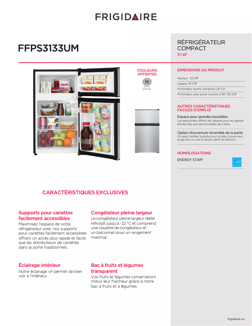 Page n°1 - Fiche technique Frigidaire FFPS3133UM