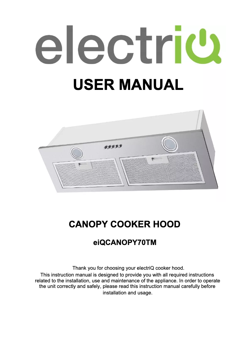 Página 1 del manual Manual de usuario ElectriQ eiQCANOPY70TM