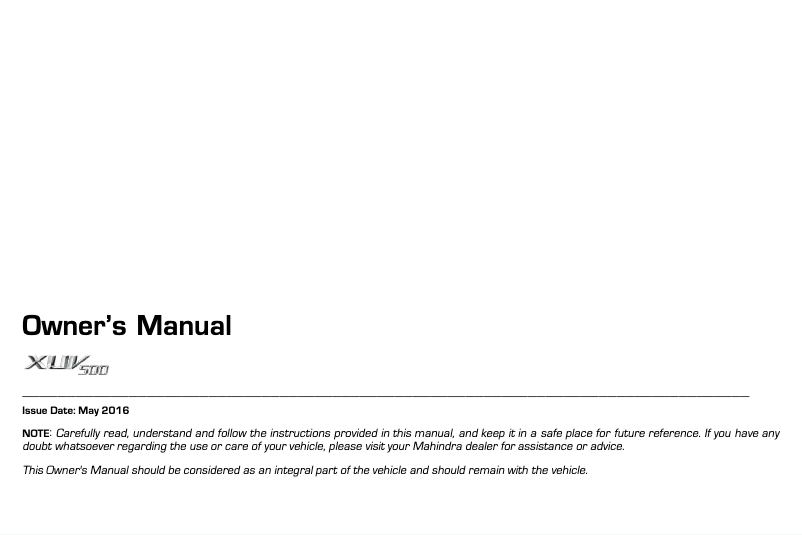 Page 1 de la notice Manuel utilisateur Mahindra XUV500  (2016)