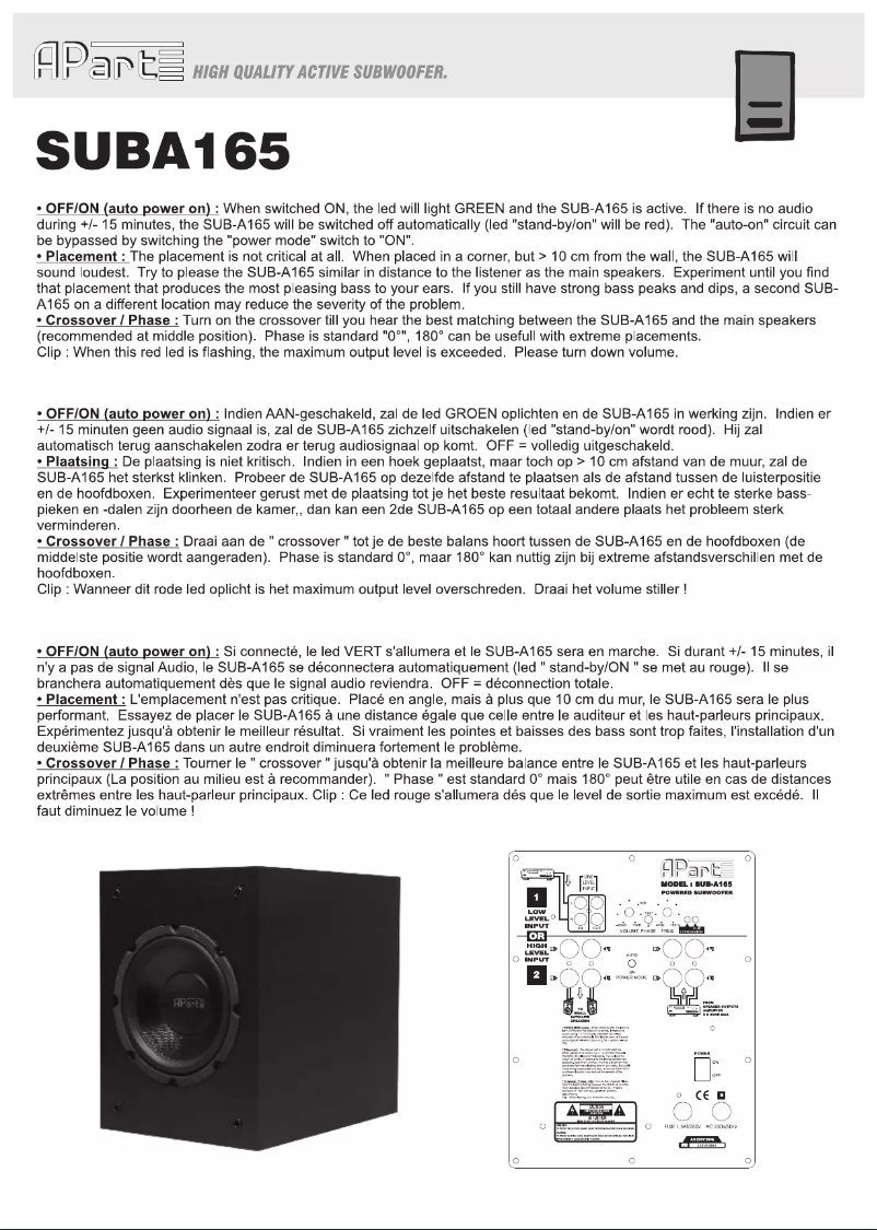 Page 1 de la notice Manuel utilisateur APart SUBA165