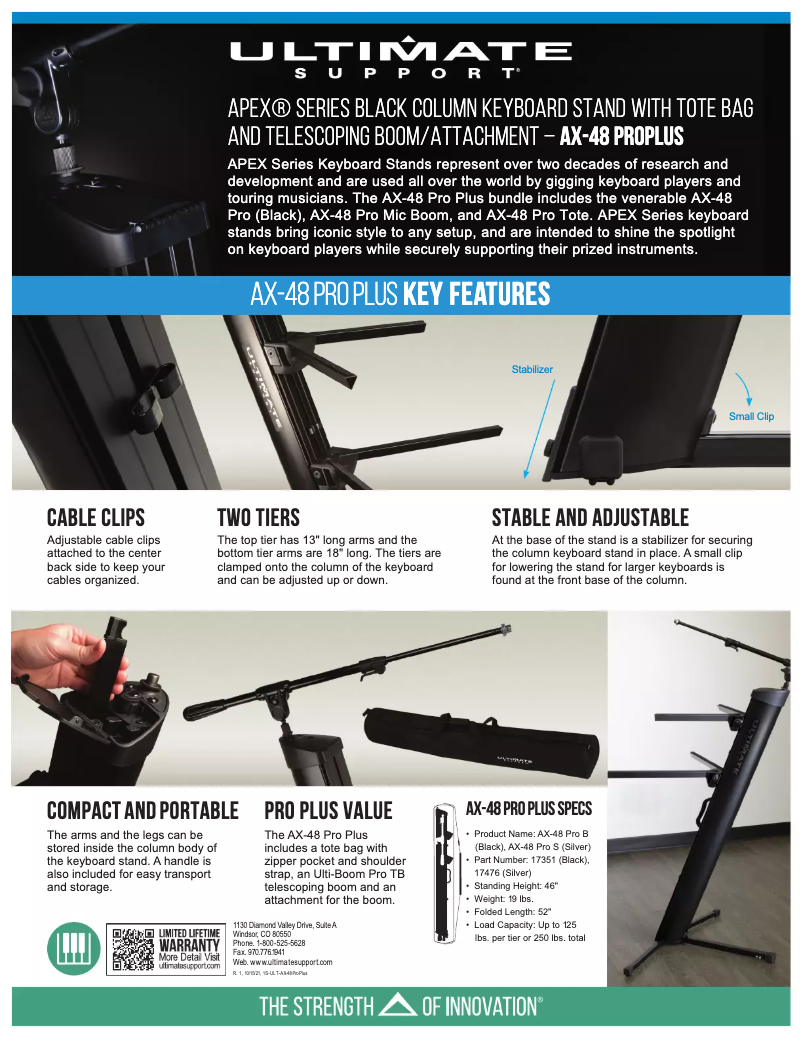 Page 1 de la notice Manuel utilisateur Ultimate Support APEX AX-48 Pro Plus