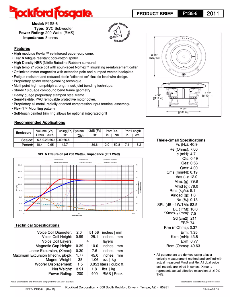 Page n°1 - Fiche technique Rockford Fosgate Punch P1S4-10