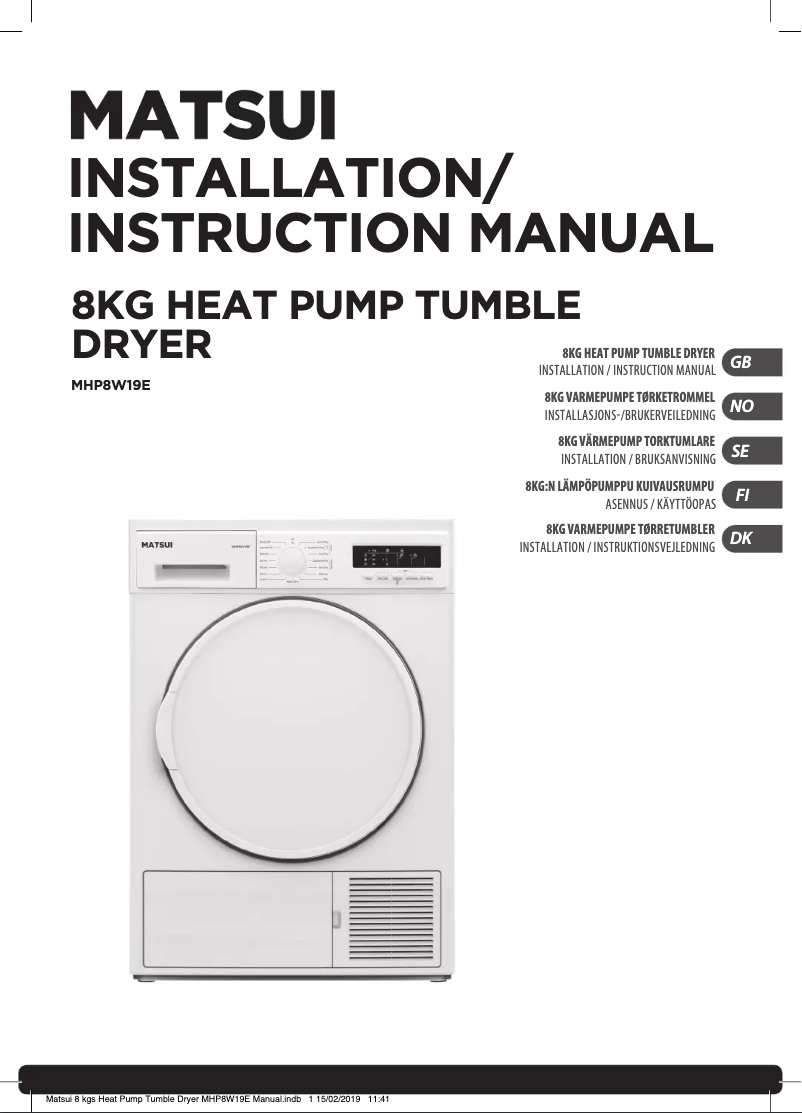 Page 1 de la notice Manuel utilisateur Matsui MHP8W19E