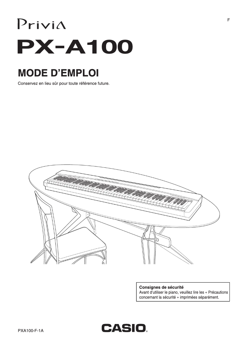 Image de la première page du manuel de l'appareil Privia PX-A100RD