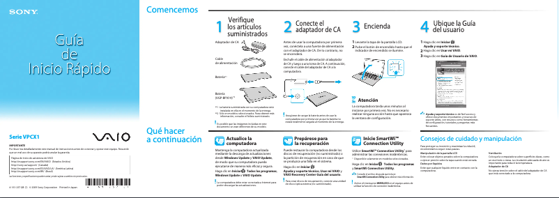 Page n°1 - Guide d'installation Sony Vaio VPCX115KX