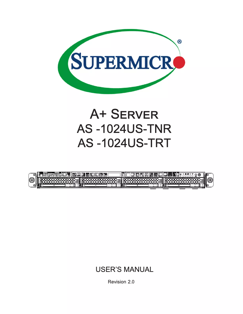 Page 1 de la notice Manuel utilisateur Supermicro A+ Server 1024US-TRT
