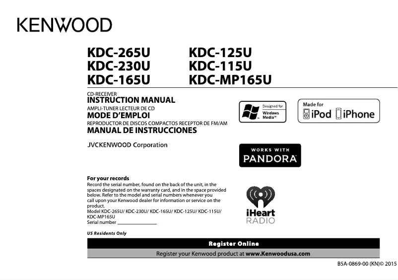 Página 1 del manual Manual de usuario Kenwood KDC-125U