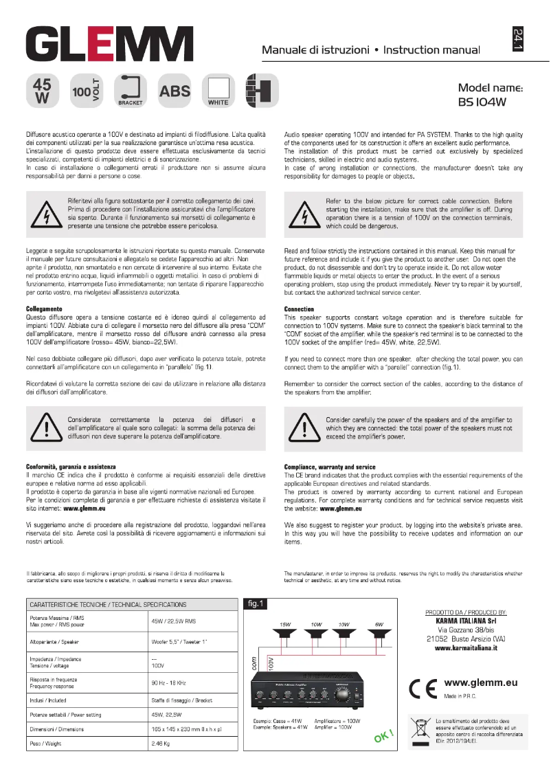 Page 1 de la notice Manuel utilisateur Glemm BS 104W