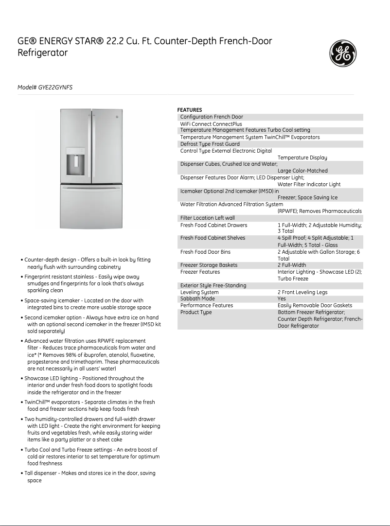 Image de la première page du manuel de l'appareil GYE22GYNFS