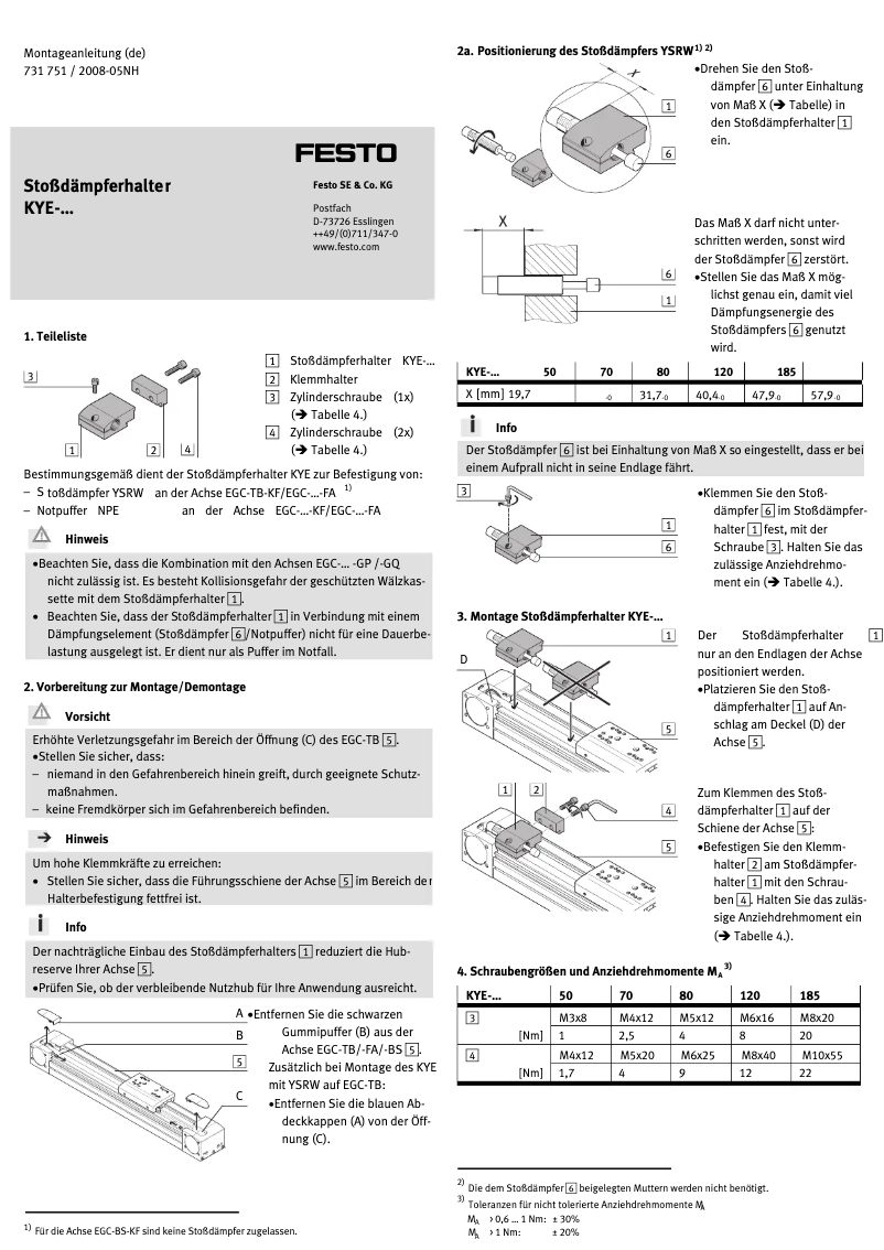 Page n°1 - Manuel utilisateur Festo KYE-70