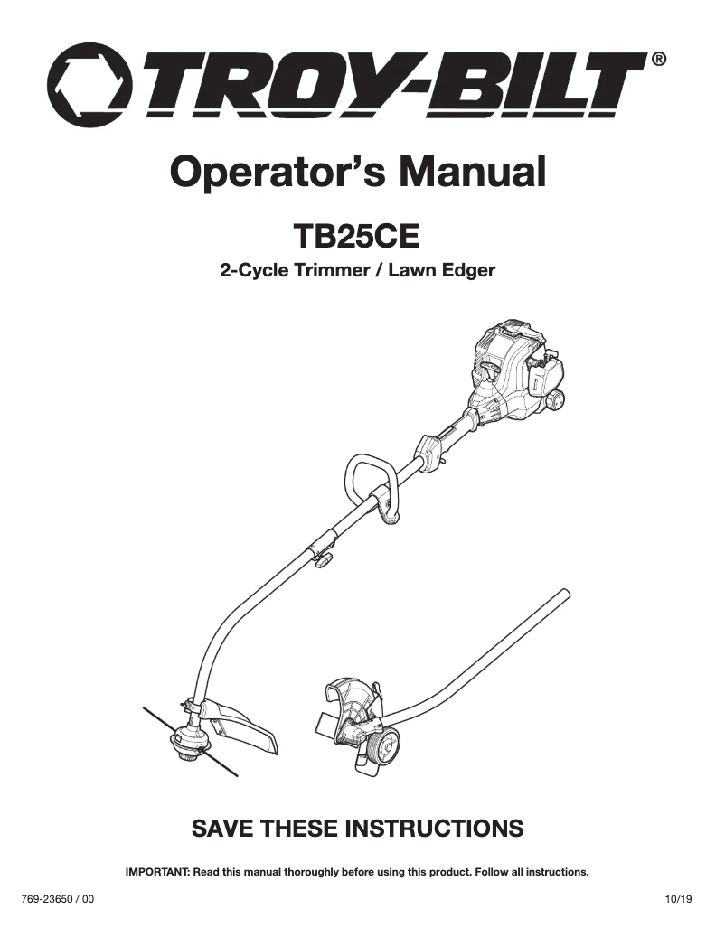 Page n°1 - Manuel utilisateur Troy-Bilt TB25CE