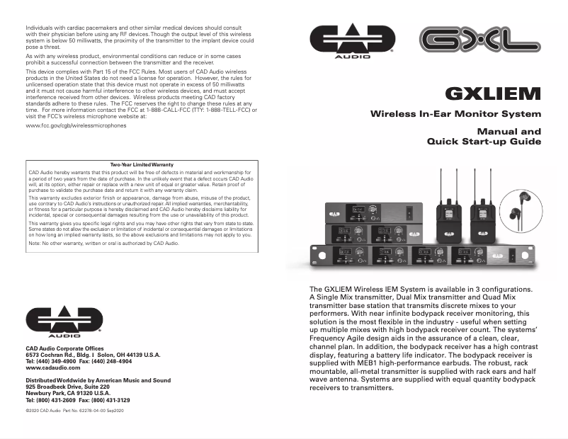 Page 1 de la notice Manuel utilisateur CAD Audio GXLIEM2