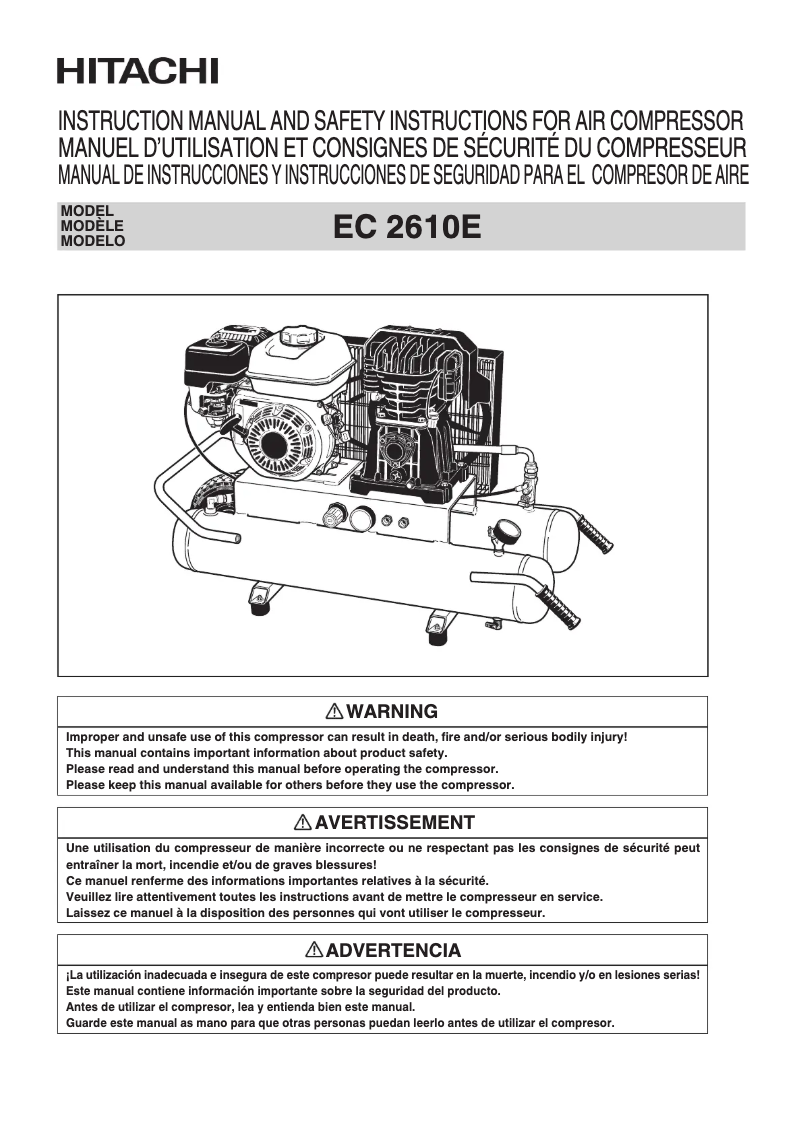 Page n°1 - Manuel utilisateur HiKOKI EC2610E