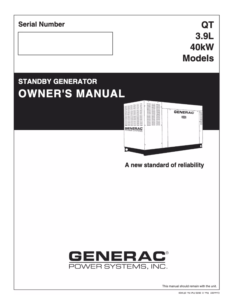 Page n°1 - Manuel utilisateur Generac QT04039JNSN