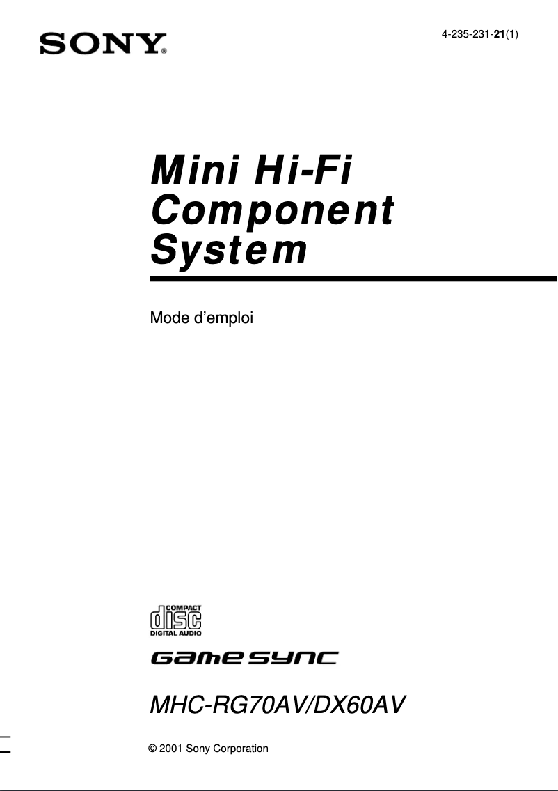 Page n°1 - Manuel utilisateur Sony MHC-DX60AV