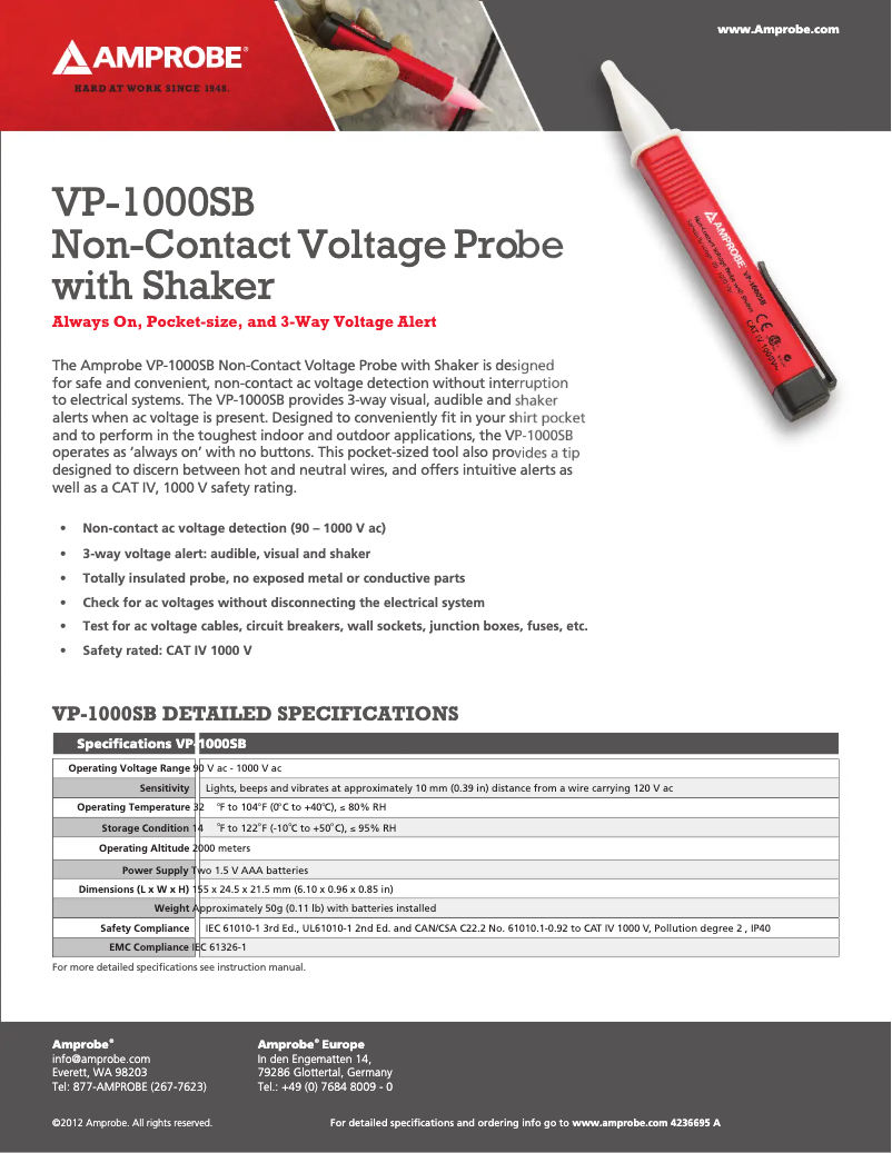 Página 1 del manual Ficha técnica Amprobe VP-1000SB