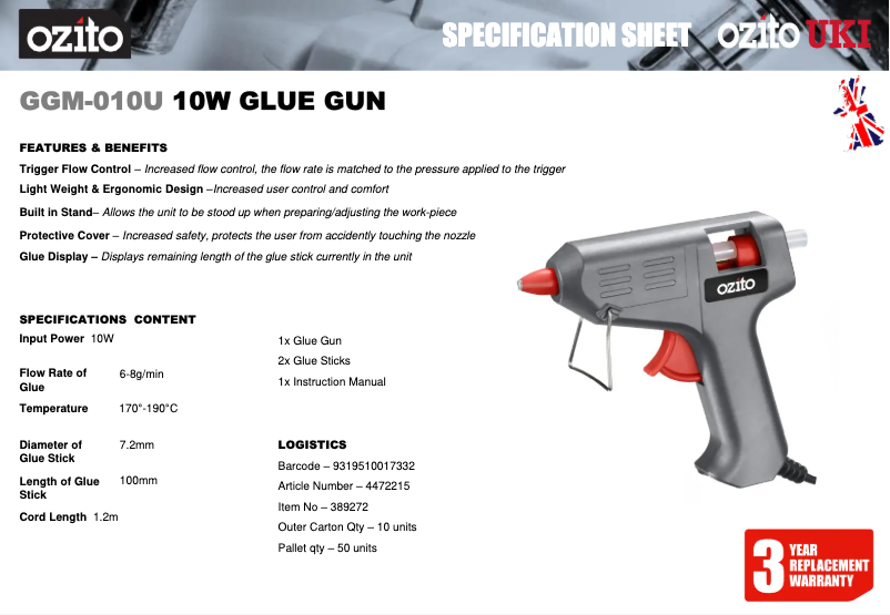 Page n°1 - Fiche technique Ozito GGM-010U