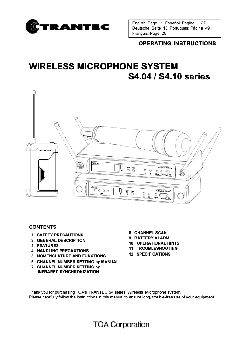 Image de la première page du manuel de l'appareil Trantec S4.04