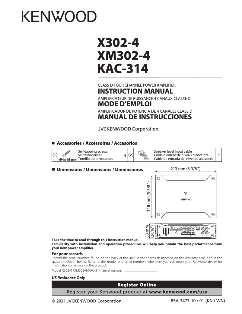 Page n°1 - Manuel utilisateur Kenwood Excelon XM302-4