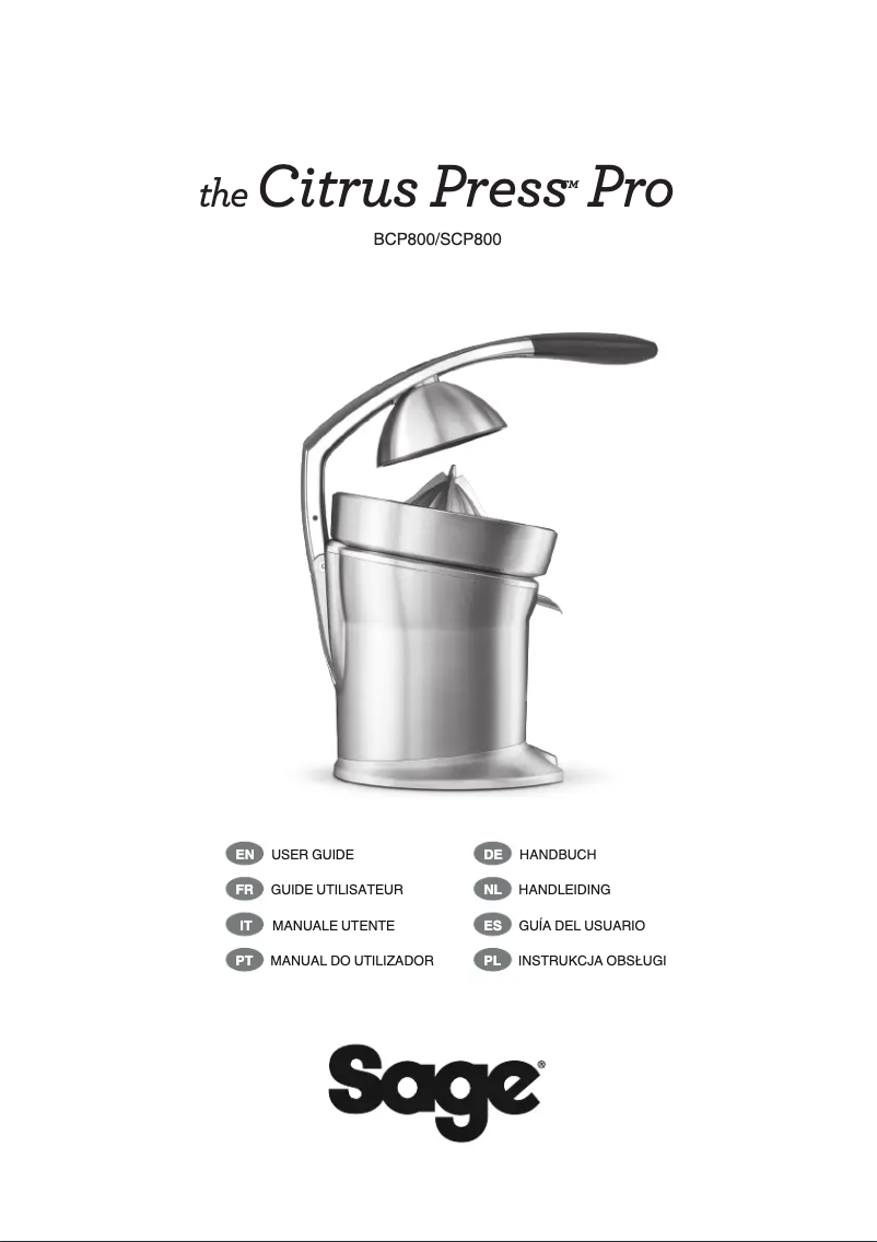 Page 1 de la notice Manuel utilisateur Sage The Citrus Press Pro SCP800