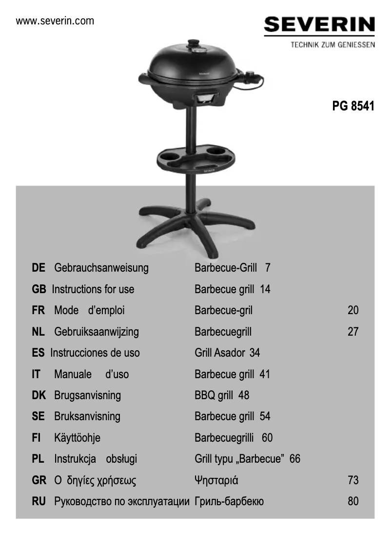 Page n°1 - Manuel utilisateur Severin PG 8541