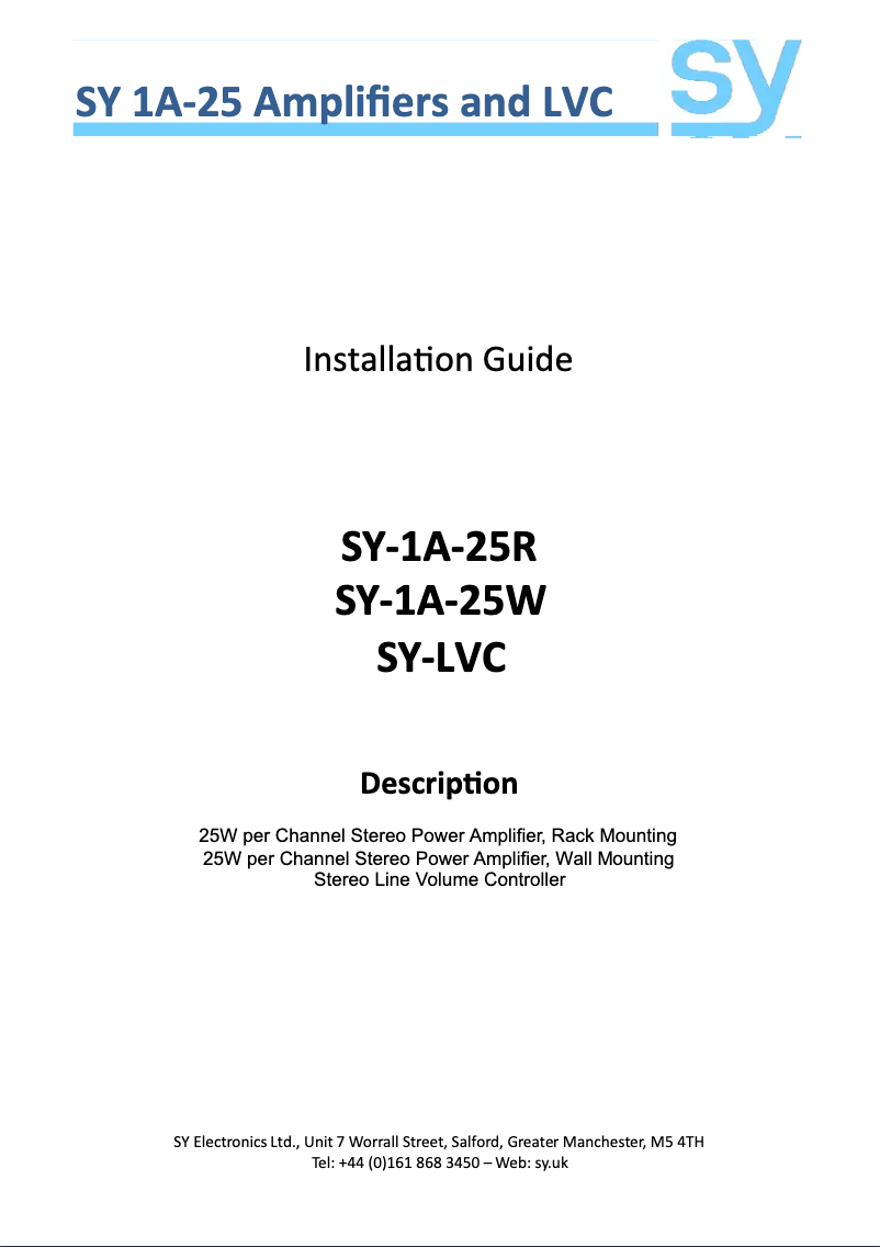 Page n°1 - Manuel utilisateur SY Electronics SY-1A-25R