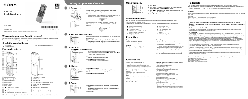 Image de la première page du manuel de l'appareil ICD-BX140