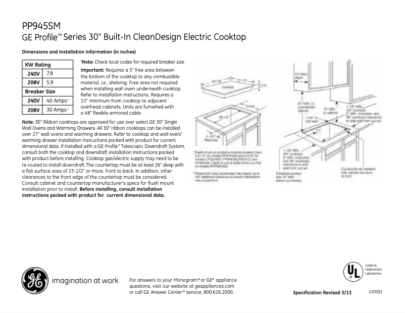 Page n°1 - Fiche technique GE Profile PP945SMSS
