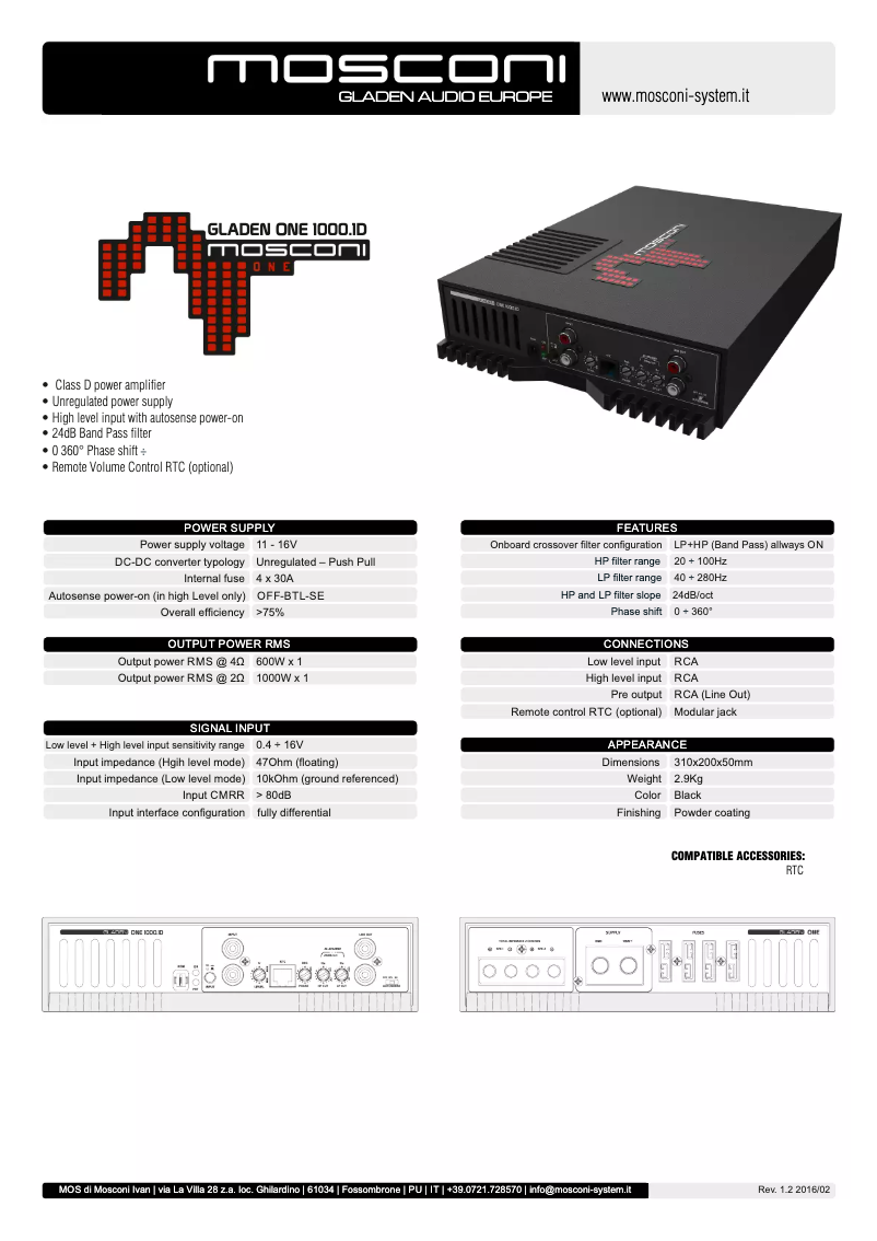 Page 1 de la notice Manuel utilisateur Mosconi Gladen One 1000.1D