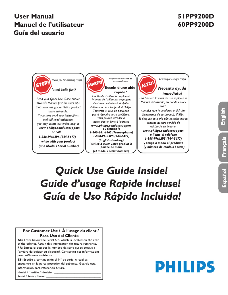 Imagen de la primera página del manual del dispositivo 60PP9200D