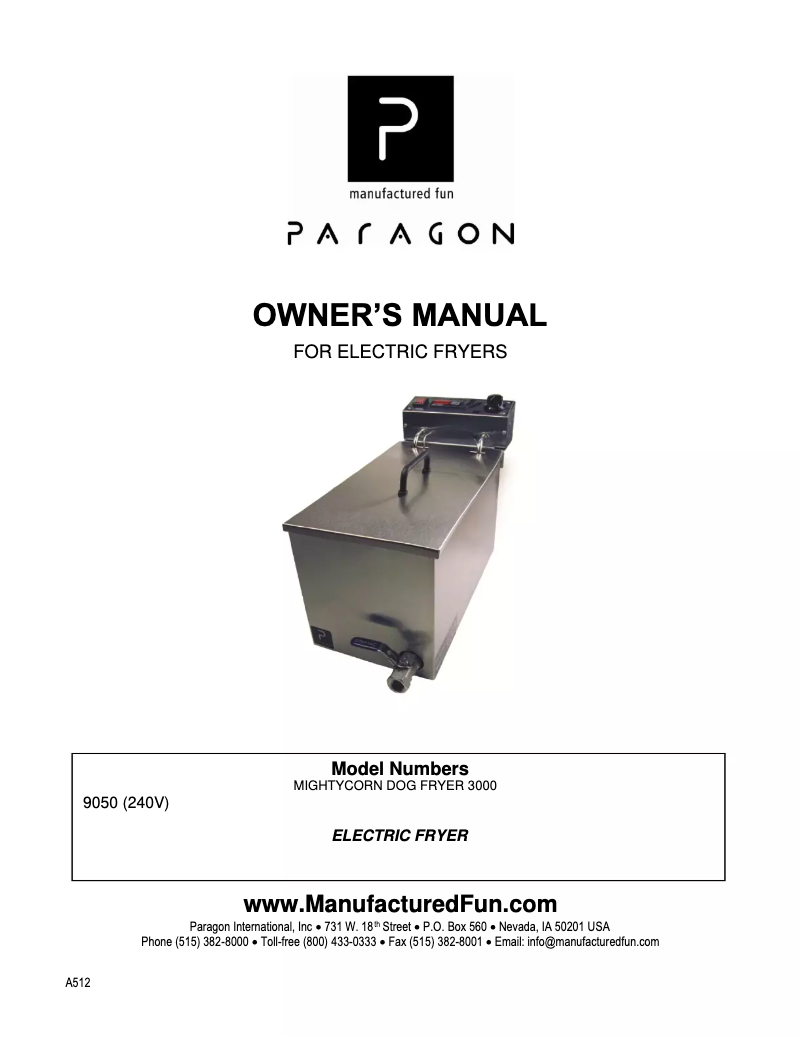 Page n°1 - Manuel utilisateur Paragon ParaFryer 9050