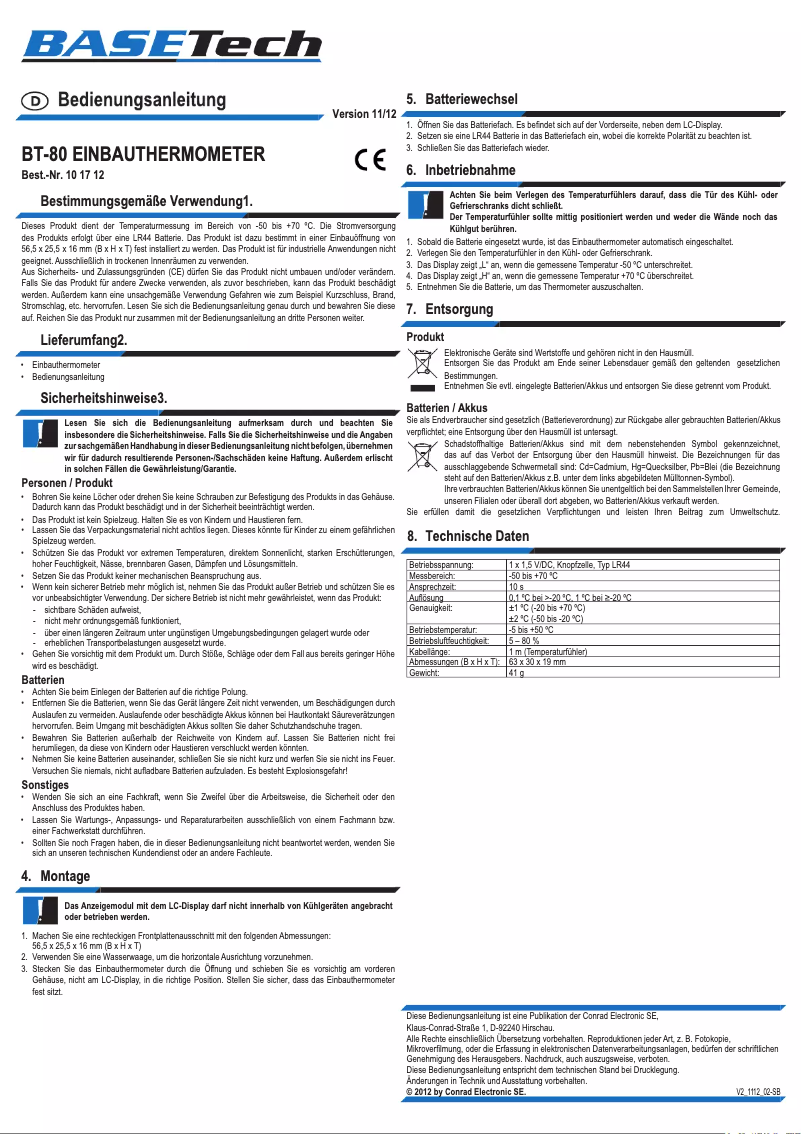 Página 1 del manual Manual de usuario BaseTech BT-80