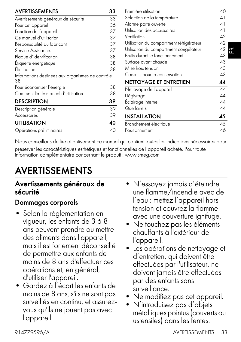 Page n°1 - Manuel utilisateur Smeg FAB30LPB5
