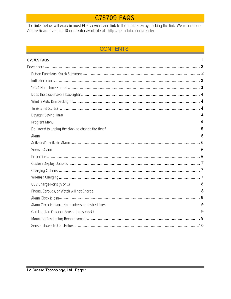 Page 1 de la notice FAQ La Crosse Technology C75709