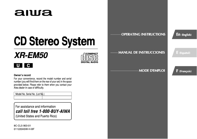 Page 1 de la notice Manuel utilisateur Aiwa XR-EM50