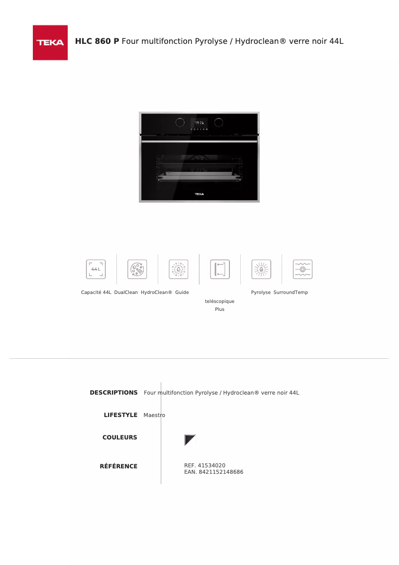 Page 1 de la notice Fiche technique Teka HLC 860 P