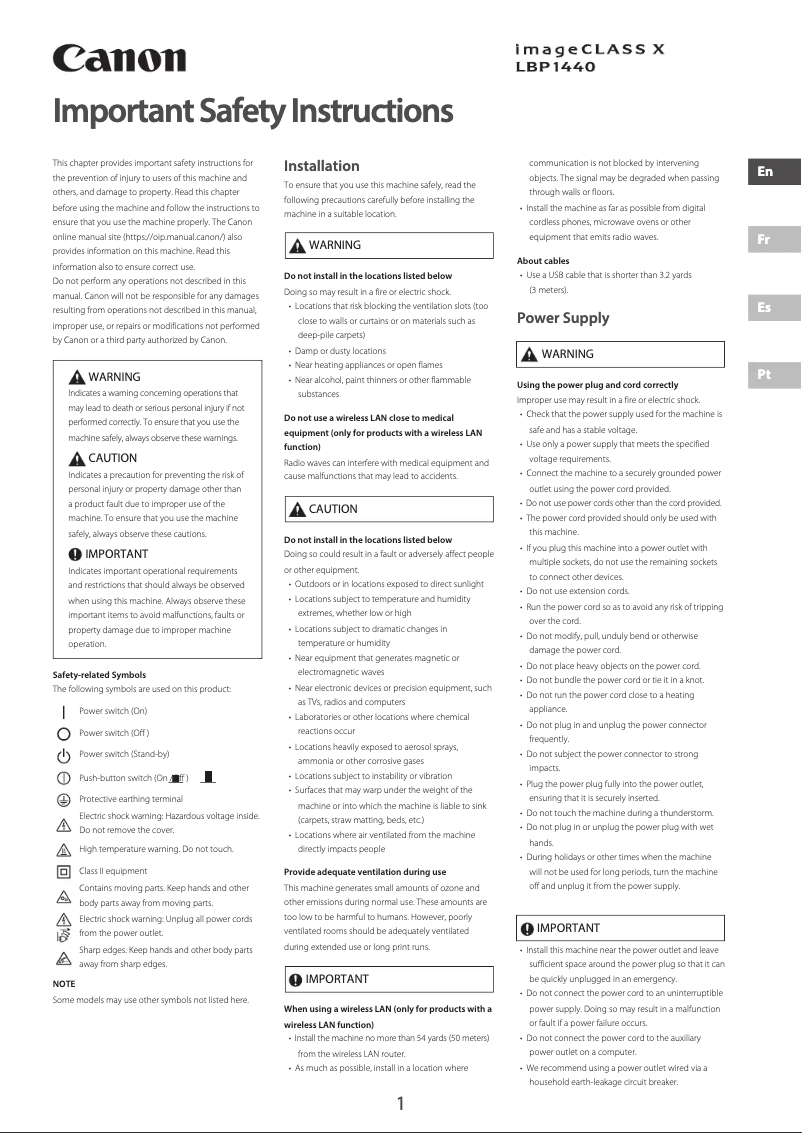 Image de la première page du manuel de l'appareil imageCLASS X LBP1440