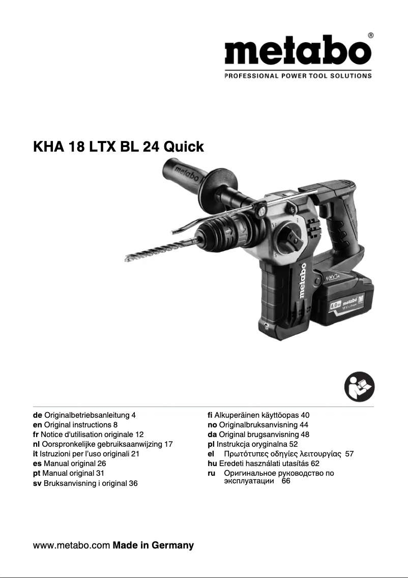 Page 1 de la notice Manuel utilisateur Metabo KHA 18 LTX BL 24