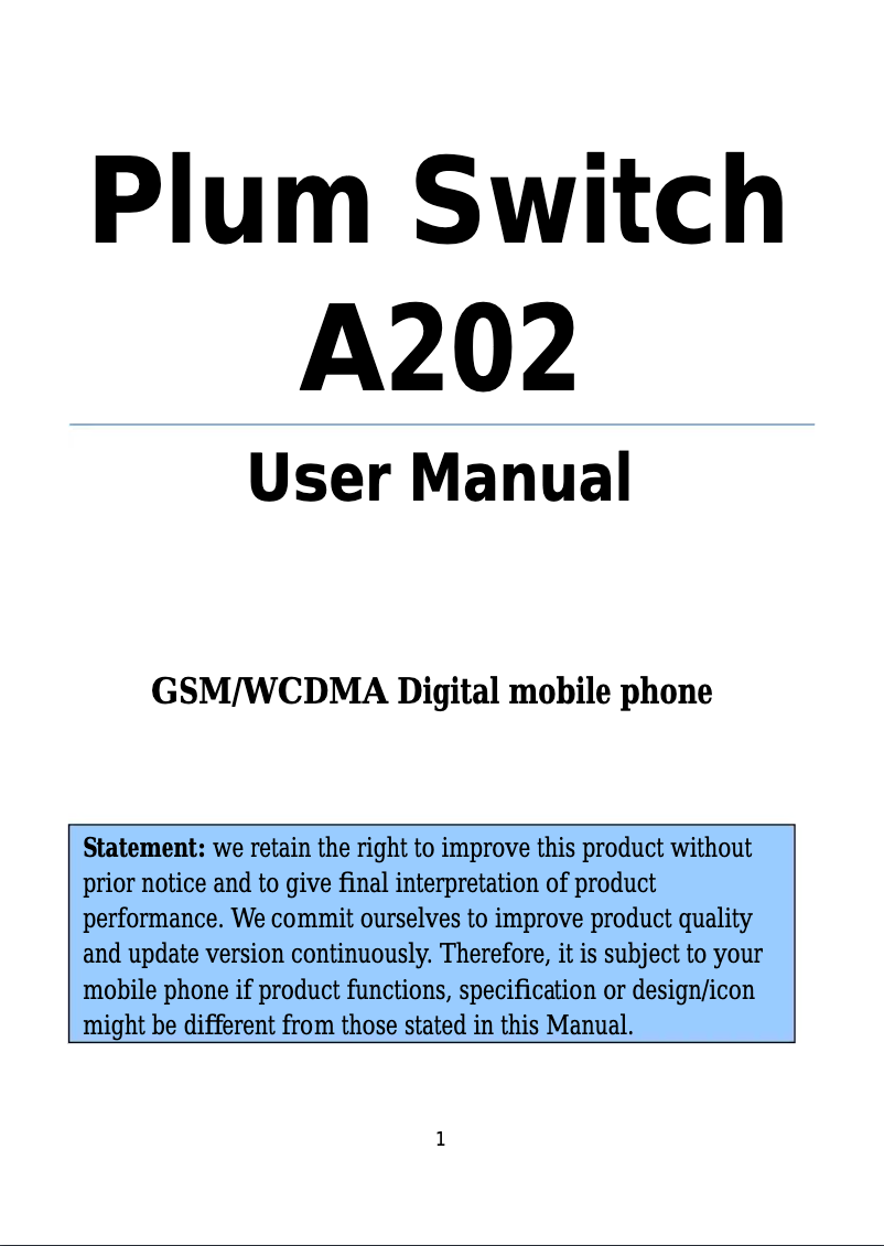 Page n°1 - Manuel utilisateur Plum Switch A202