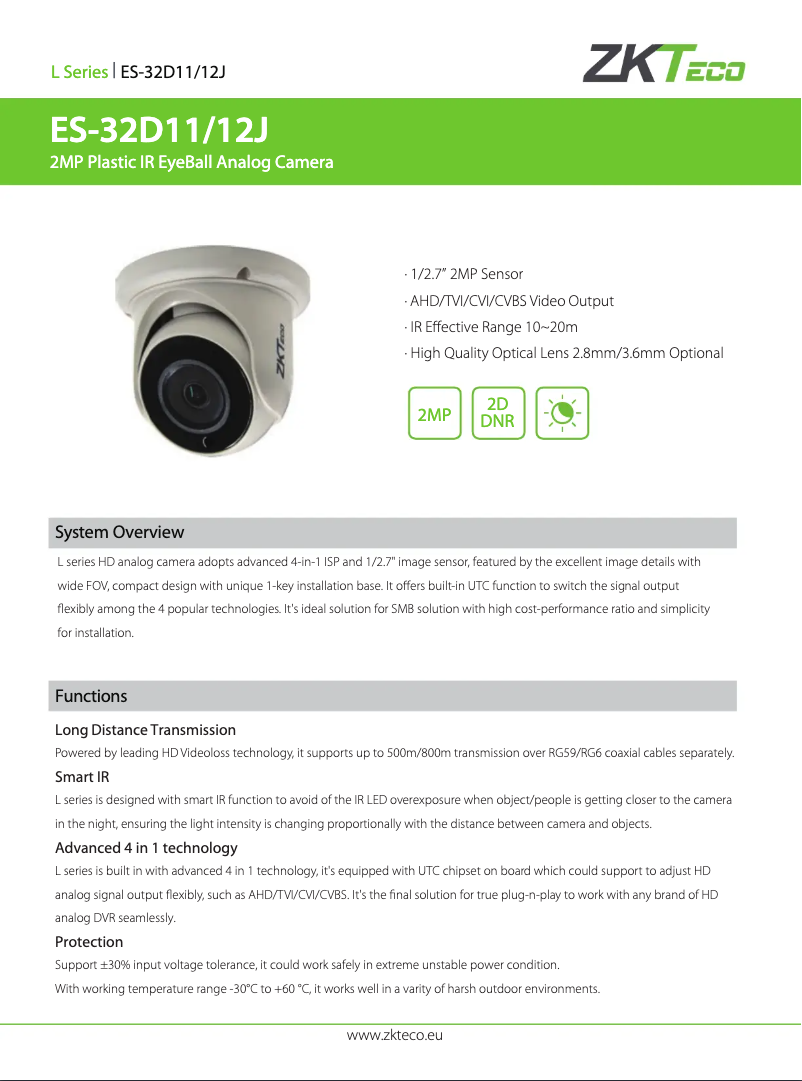 Page 1 de la notice Manuel utilisateur ZKTeco ES-32D11J