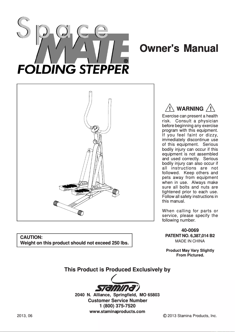 Page 1 de la notice Manuel utilisateur Stamina Space Mate